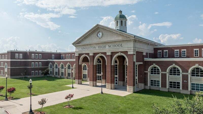 Angleton High School campus building in Angleton ISD, the district serving Preservation Creek
